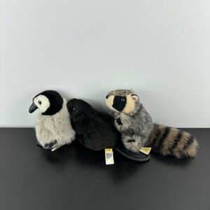 Folkmanis Lot of 3 Finger Puppets Mini Raccoon Penguin Beaver 5" Plush Puppet
